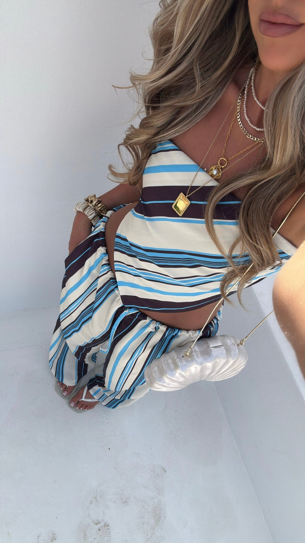 Pantalones Gaia — Rayas Azul/Marrón